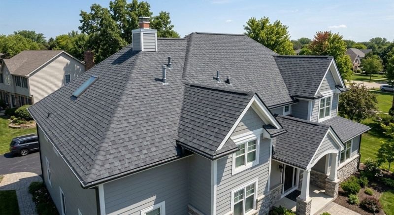 Residential roof viewed from outside a Scranton, PA home