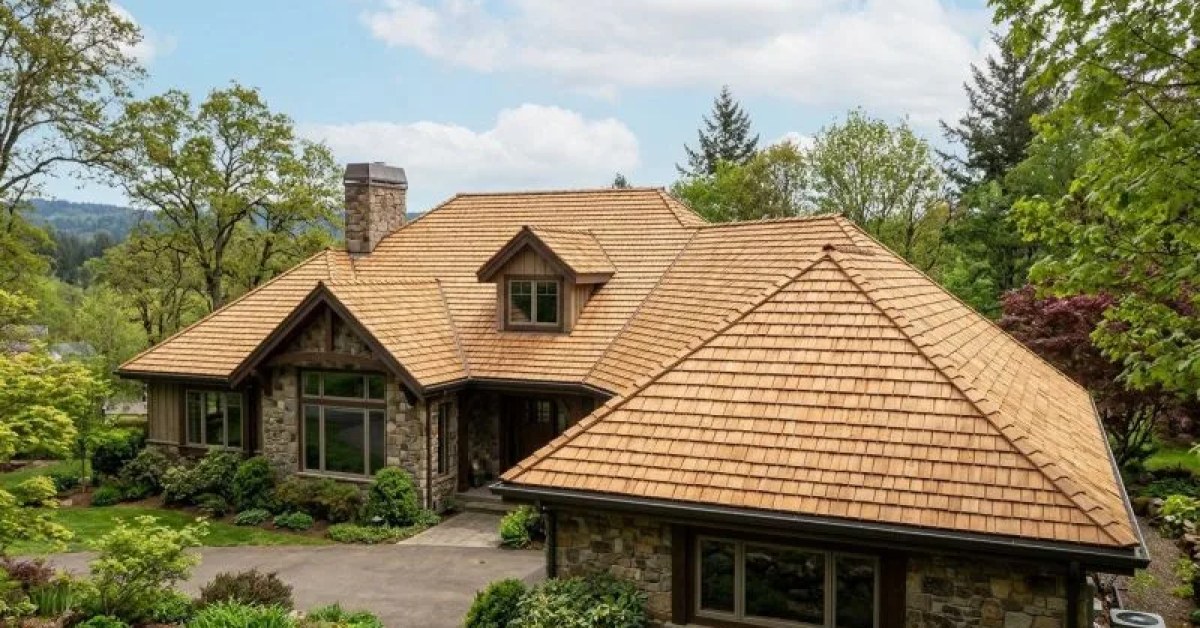 Shake roofing installed on a residential home
