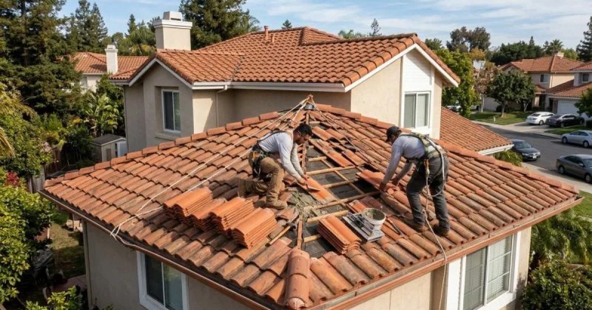 Tile roof on a residential home needing repair